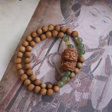 Buddha Feng Shui energy stones, Tara, Bodhisattva, meditation, sandalwood jade bracelet