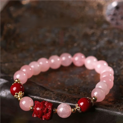 Buddha Energy Stone, Feng Shui, Nine-Tailed Fox, Love, Healing, Pink Crystal Bracelet