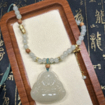 Feng Shui, Energy Protection ,Peace,Luck,ghost-removing,Evil-avoiding,Buddha Energy Feng Shui Energy Jade Stone Hand-Woven Jade Maitreya Buddha Necklace