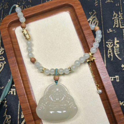 Feng Shui, Energy Protection ,Peace,Luck,ghost-removing,Evil-avoiding,Buddha Energy Feng Shui Energy Jade Stone Hand-Woven Jade Maitreya Buddha Necklace