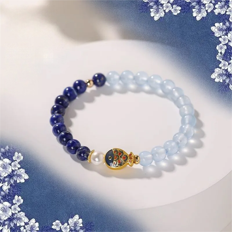 Buddha Feng Shui Energy Stone, Lapis Lazuli and Aquamarine Love Happiness Bracelet