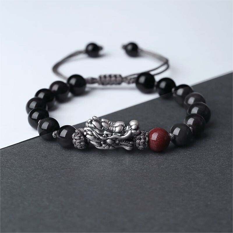 Feng shui, energy stones, black obsidian, energy protection,Chinese Dragon Bracelet