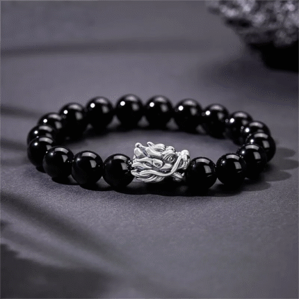 Buddha Feng Shui Energy Stone, Chinese Dragon, Agate Bracelet