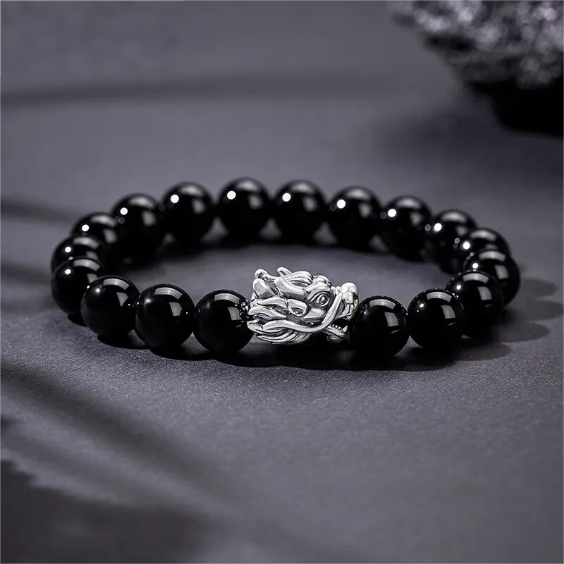 Buddha Feng Shui Energy Stone, Chinese Dragon, Agate Bracelet