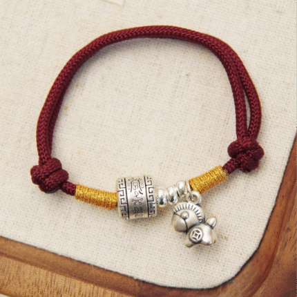 horse year,silver,handmade,red string bracelet