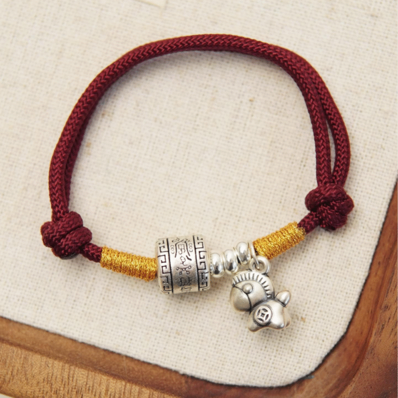 horse year,silver,handmade,red string bracelet