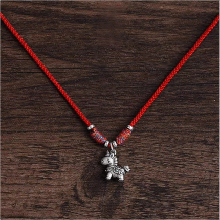the year of the horse,silver horse pendant,handmade red string necklace