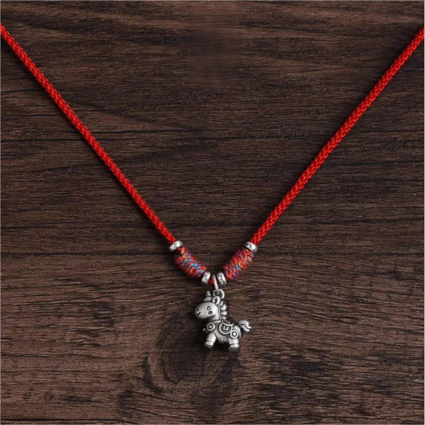 Handcrafted Red String Necklace Sterling Silver Horse