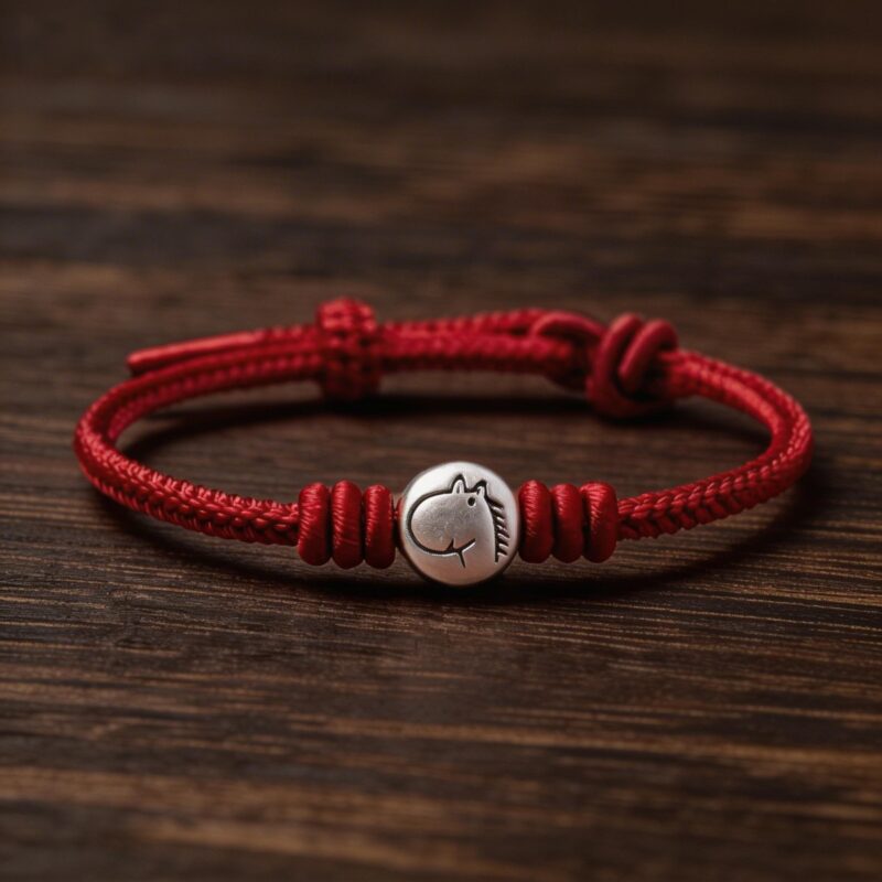 Minimalist Red String Bracelet Silver Horse