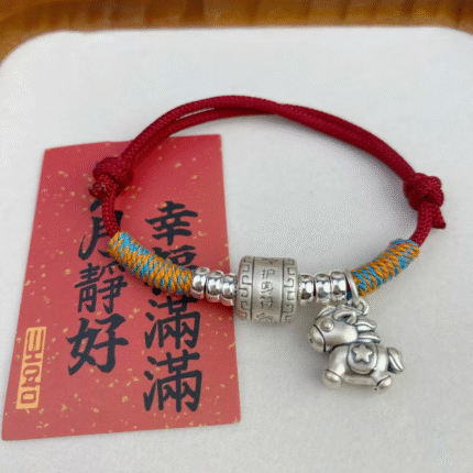 horse year,silver horse pendant,handmade,red string bracelet