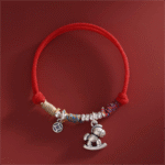 horse year,silver horse pendant,handmade,red string bracelet