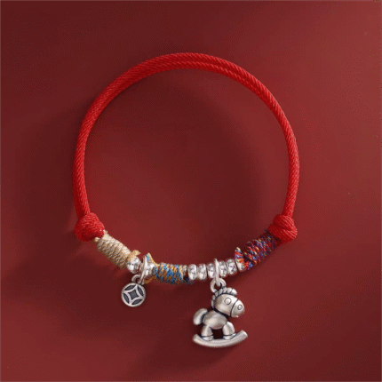 horse year,silver horse pendant,handmade,red string bracelet
