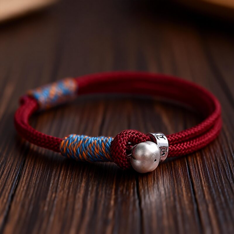 handcrafted cord bracelet,silver persimmon charm