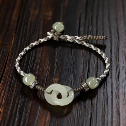 handcrafted cord bracelet,imperial-grade hetian jade double ring