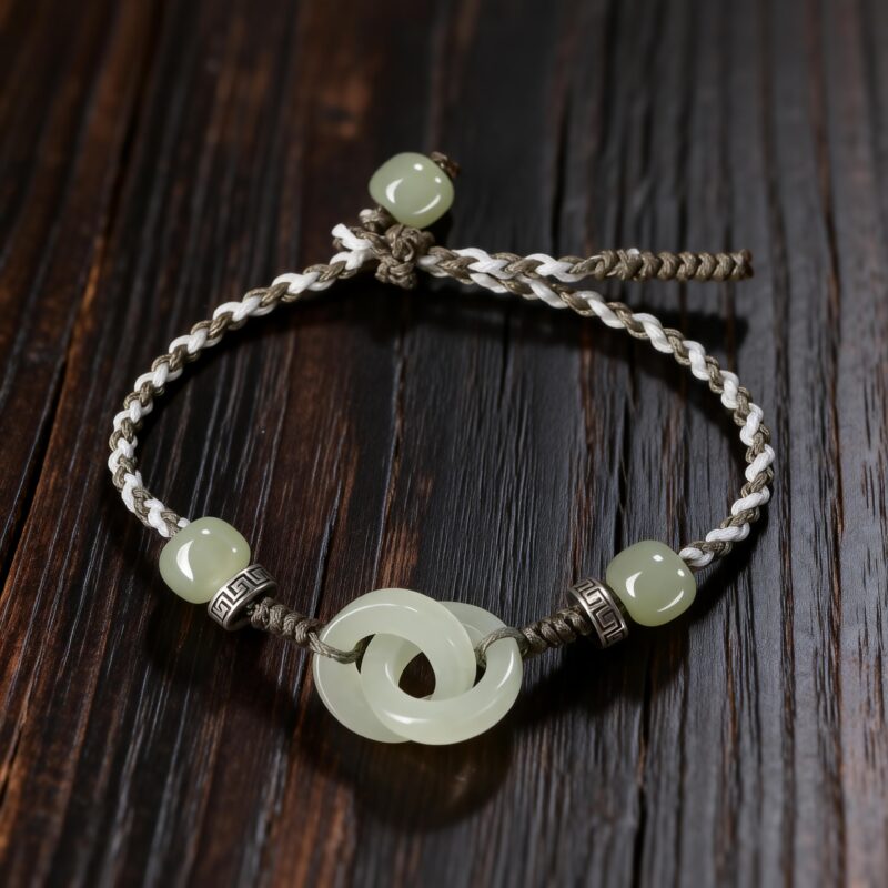 handcrafted cord bracelet,imperial-grade hetian jade double ring