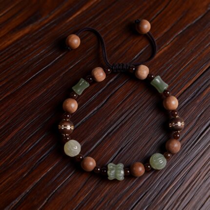 handcrafted cord bracelet,old mountain sandalwood and hetian jade accents