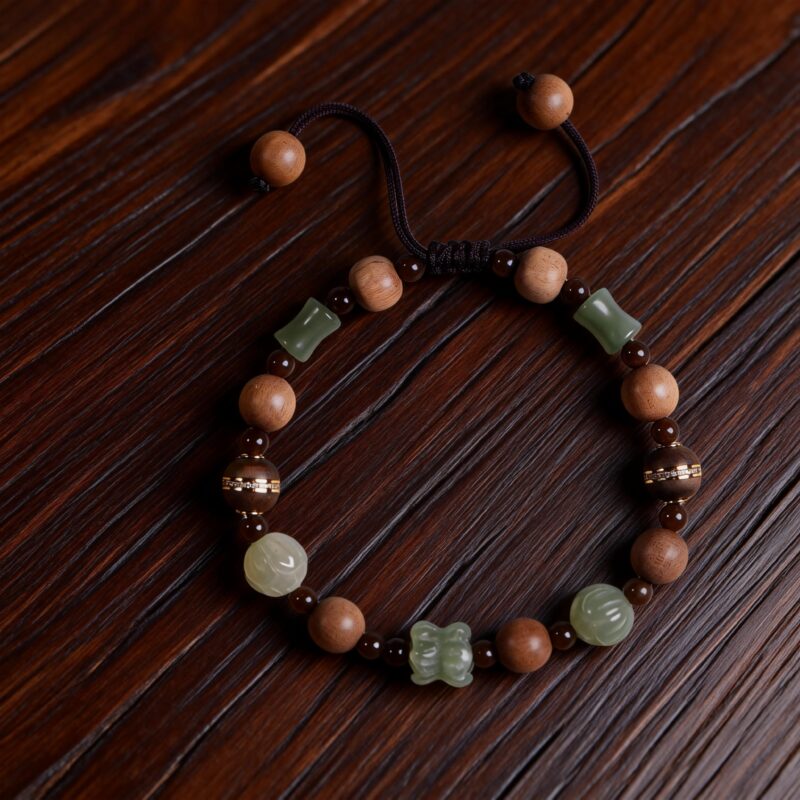 handcrafted cord bracelet,old mountain sandalwood and hetian jade accents