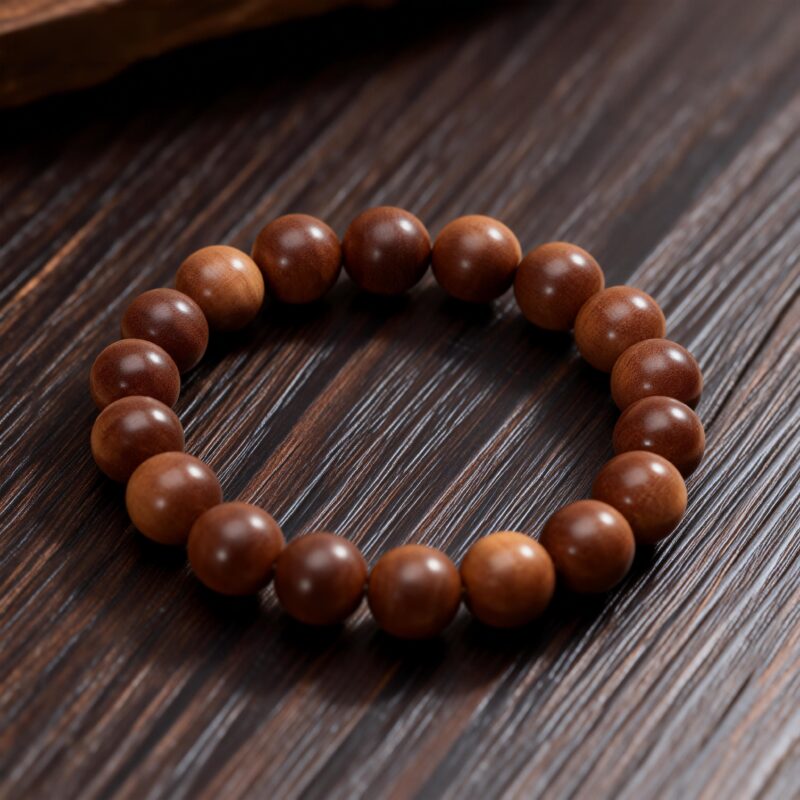 hand holding agarwood meditation beads bracelet, mindful jewelry