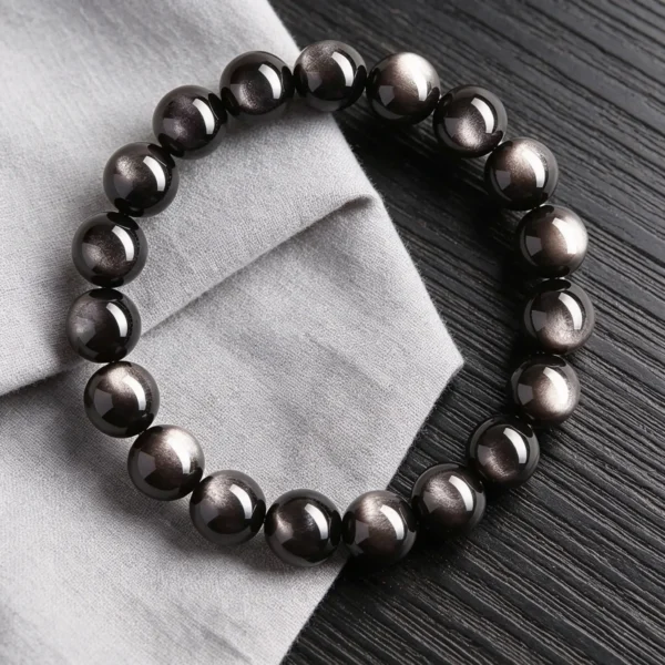 10mm silver obsidian bracelet