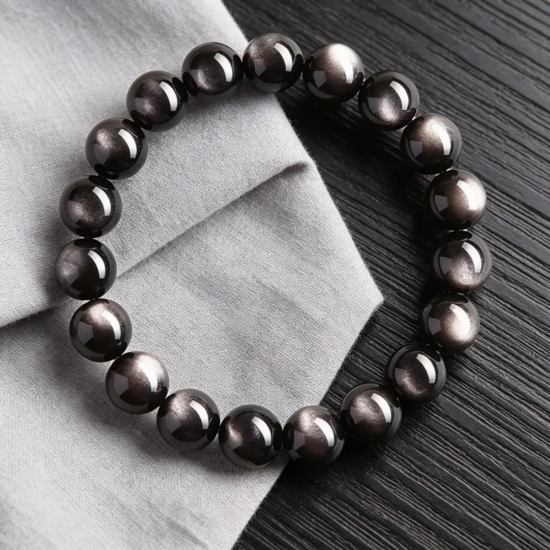 10mm silver obsidian bracelet