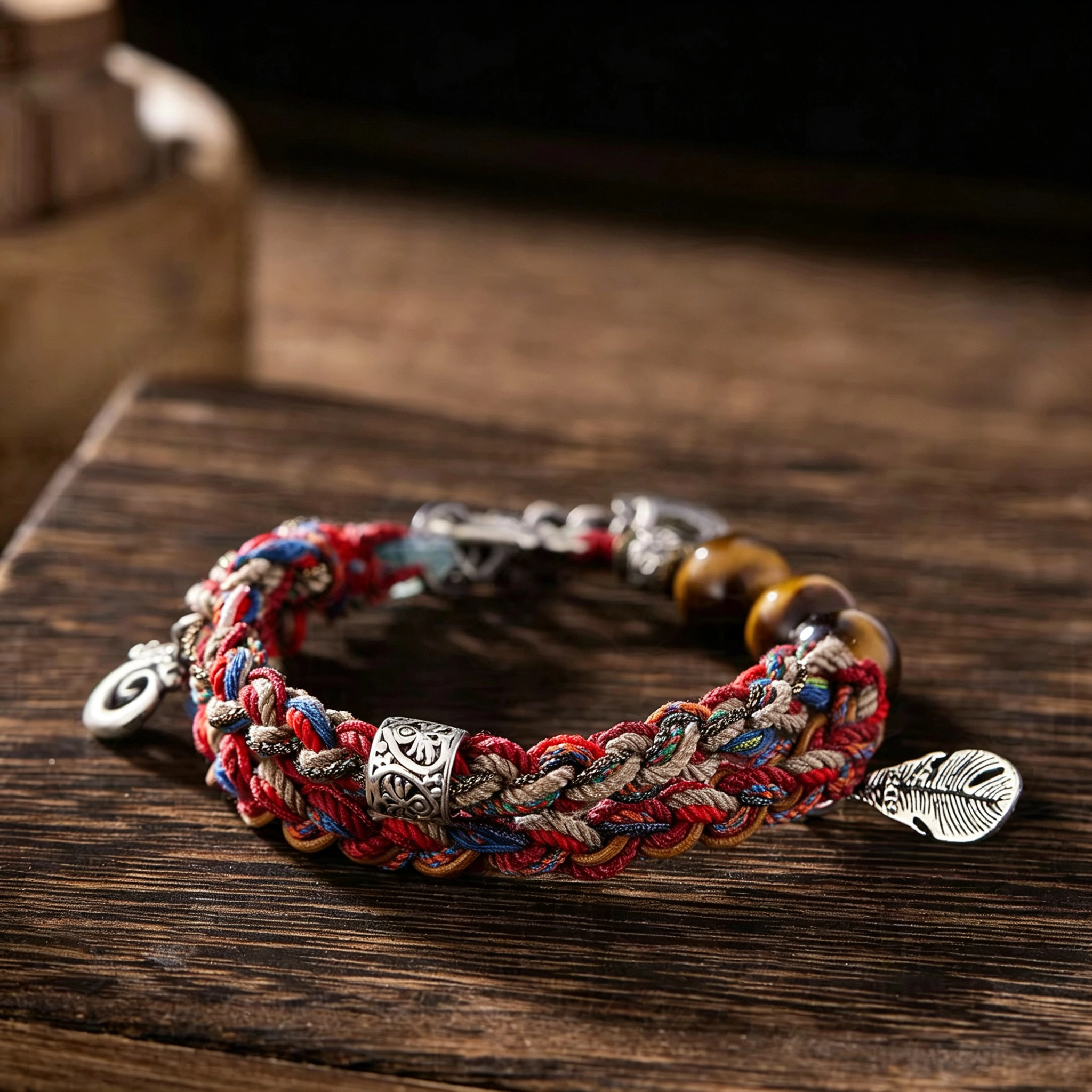 手链深色背景去文字图二 hand-braided cord bracelet